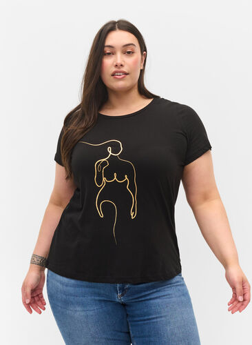 Printed cotton t-shirt, Black w. Gold Foil , Model image number 0