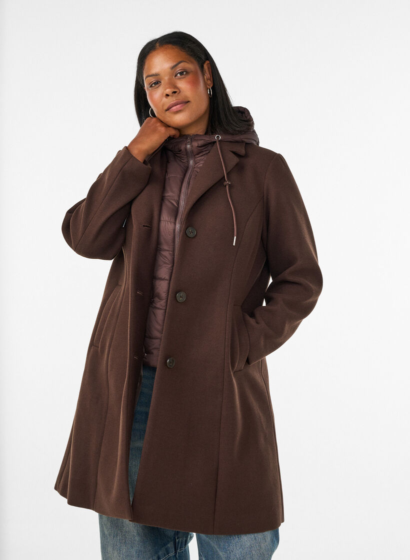 Coat with detachable padded insert, Brown, Model image number 0