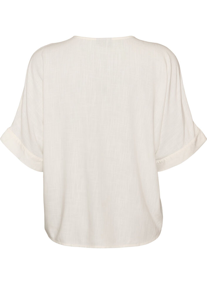 Viscose blouse with crochet trim and buttons, Vanilla, Packshot image number 1