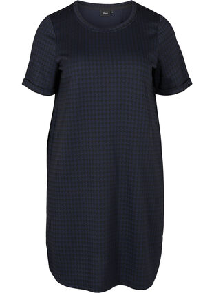 Checkered dress with short sleeves, Navy, Packshot image number 0