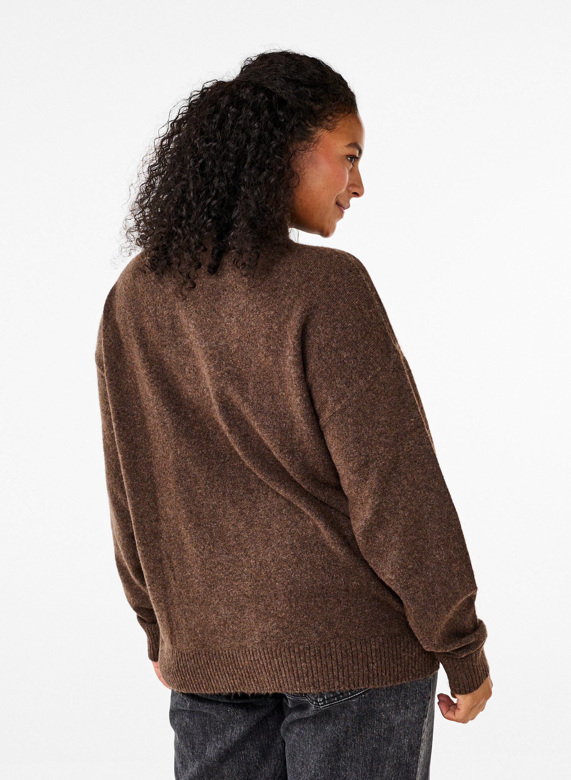 Zizzifashion Knitted wool blouse with high neck, Rain Drum Mel., Model image number 1