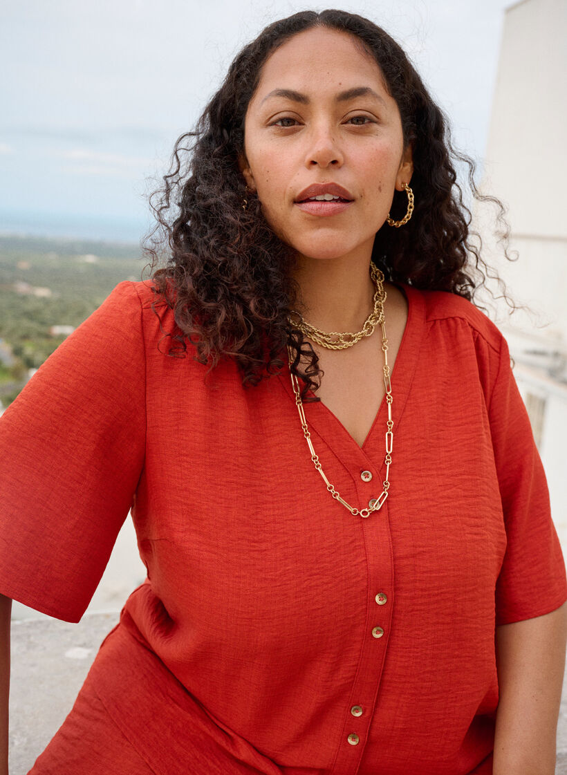 V-neck shirt blouse with short sleeves, Red, Image image number 0