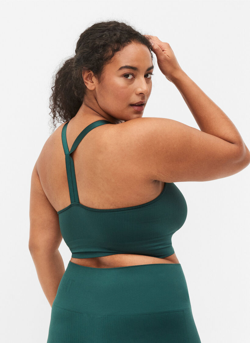 Seamless sports bra in ribbed material, Pine Grove, Model image number 1