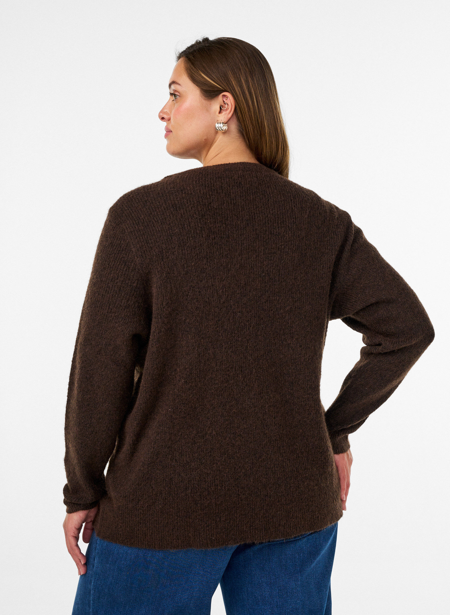 ZizzifashionMelange knit blouse with round neck, Brown, Model image number 2