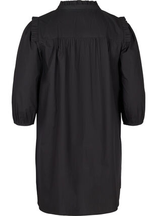 Cotton tunic wth 3/4-length sleeves and ruffles, Black, Packshot image number 1