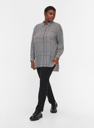 Checked long-sleeved shirt, Black Check, Model image number 2