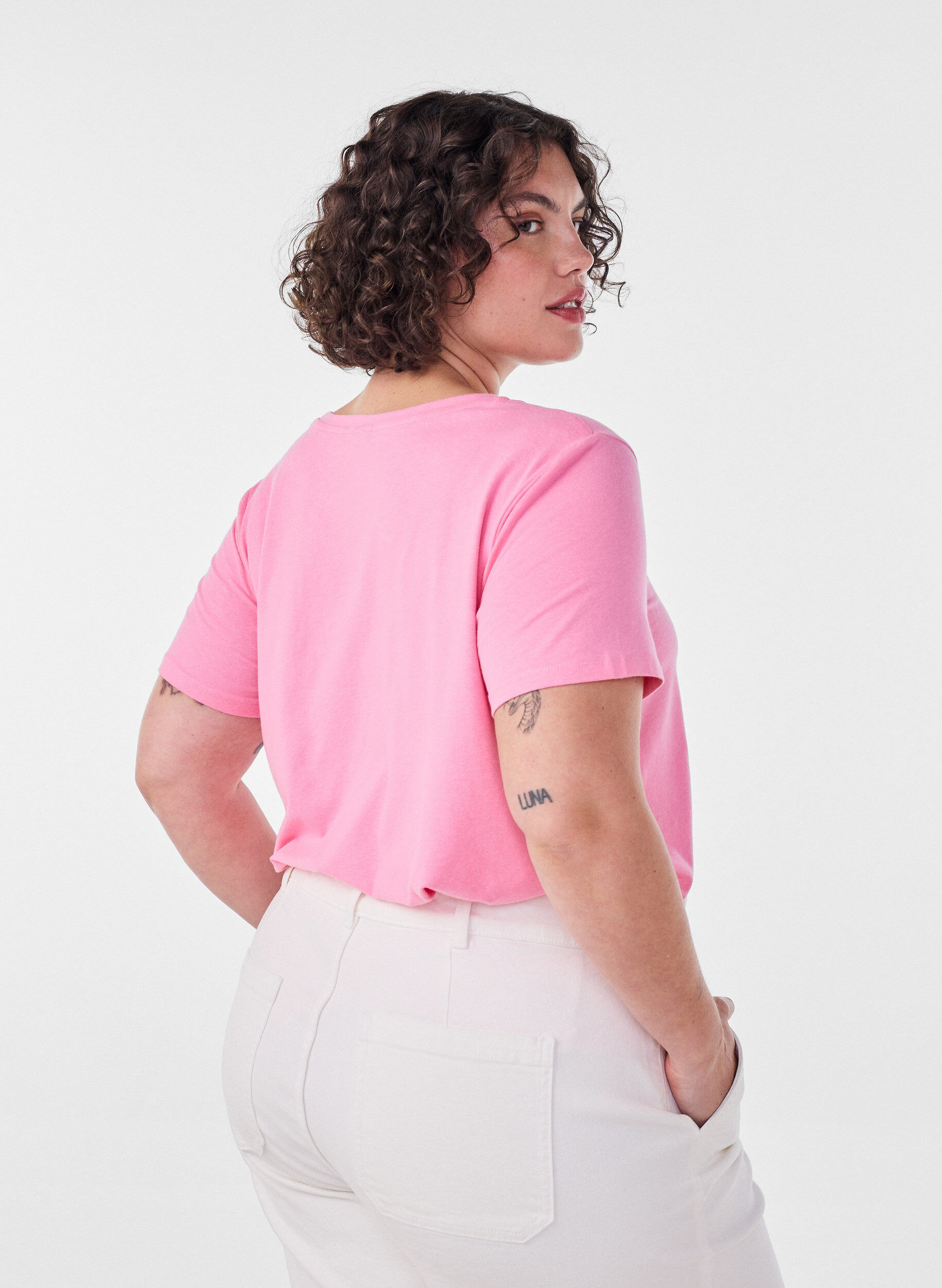 ZizzifashionBasic plain cotton t-shirt, Pink, Model image number 2