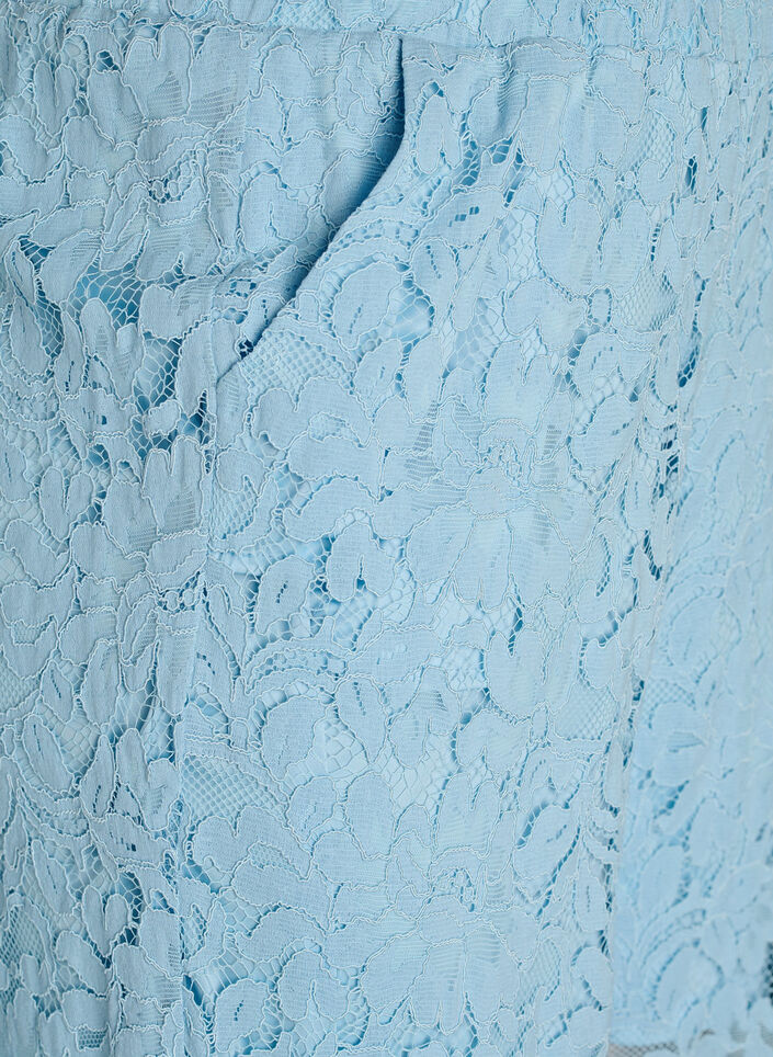 High-waisted lace trousers with straight legs, Blue, Packshot image number 2