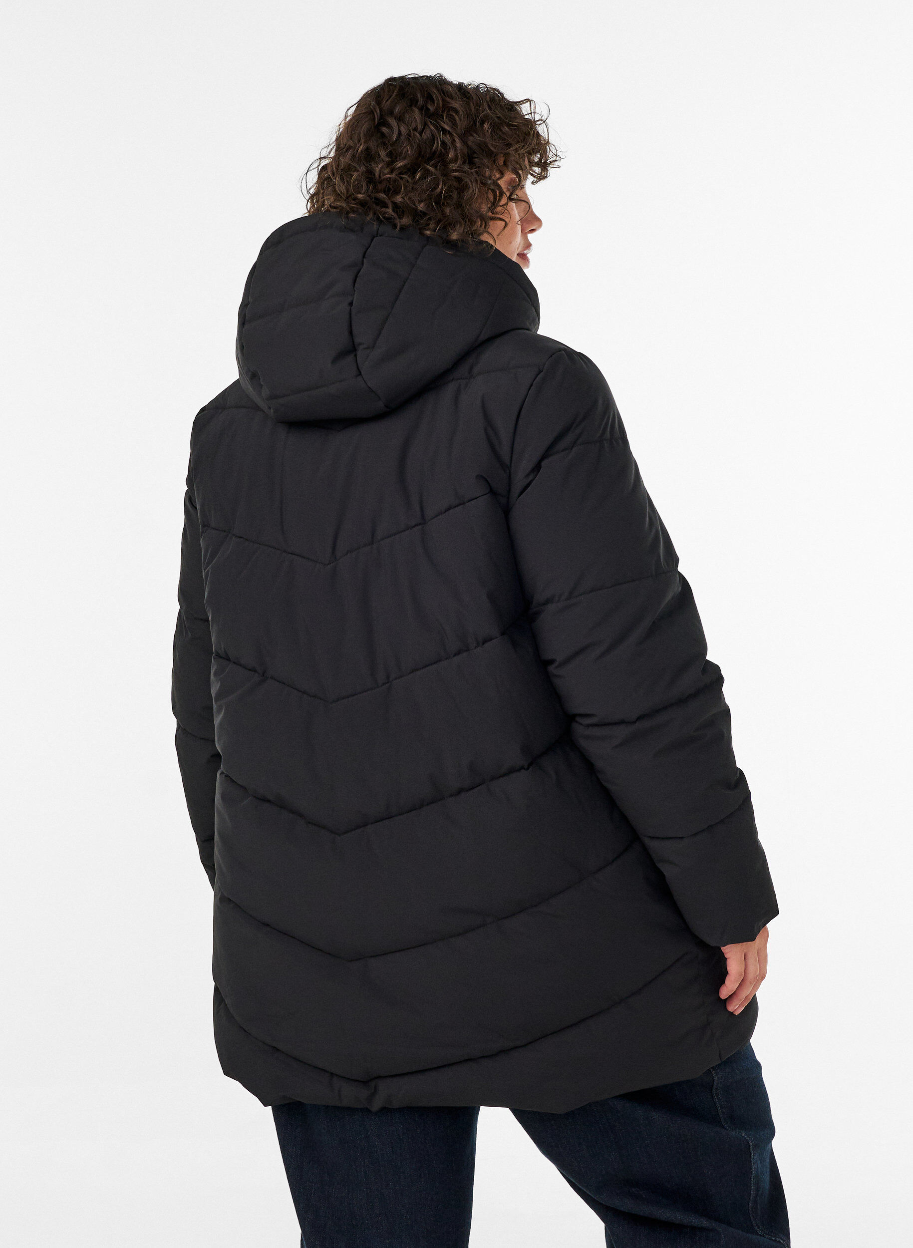 ZizzifashionMid-length puffer jacket with hood, Black, Model image number 2
