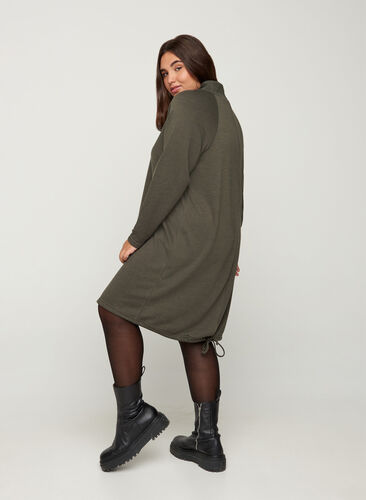 Sweater dress with a high neck and tie detail, Ivy Green Melange, Model image number 1