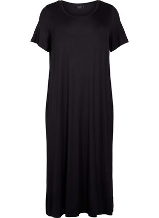 Viscose midi dress with short sleeves, Black, Packshot image number 0