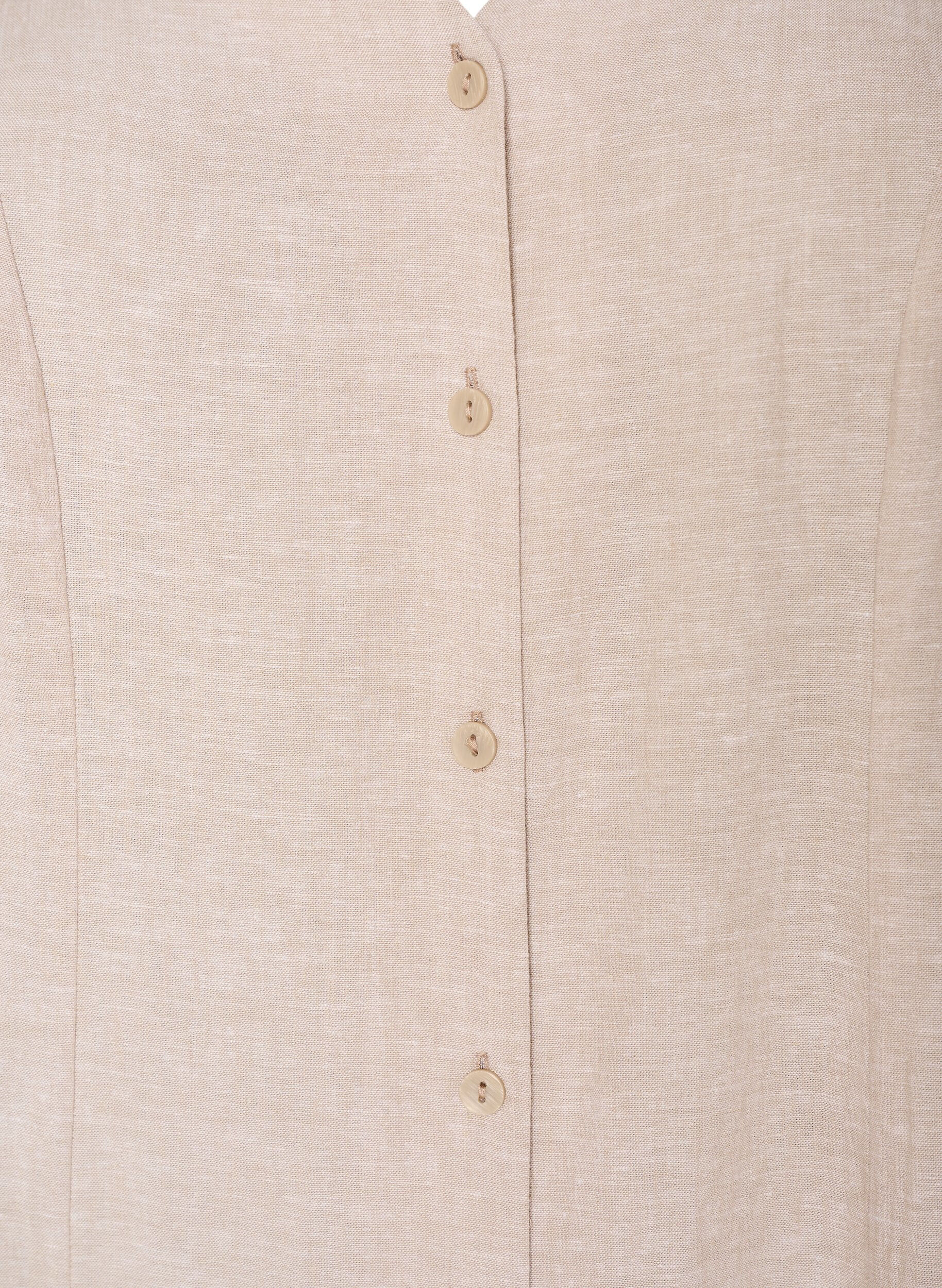Zizzifashion Midi dress in linen and viscose with ruffle sleeves, Beige, Packshot image number 2
