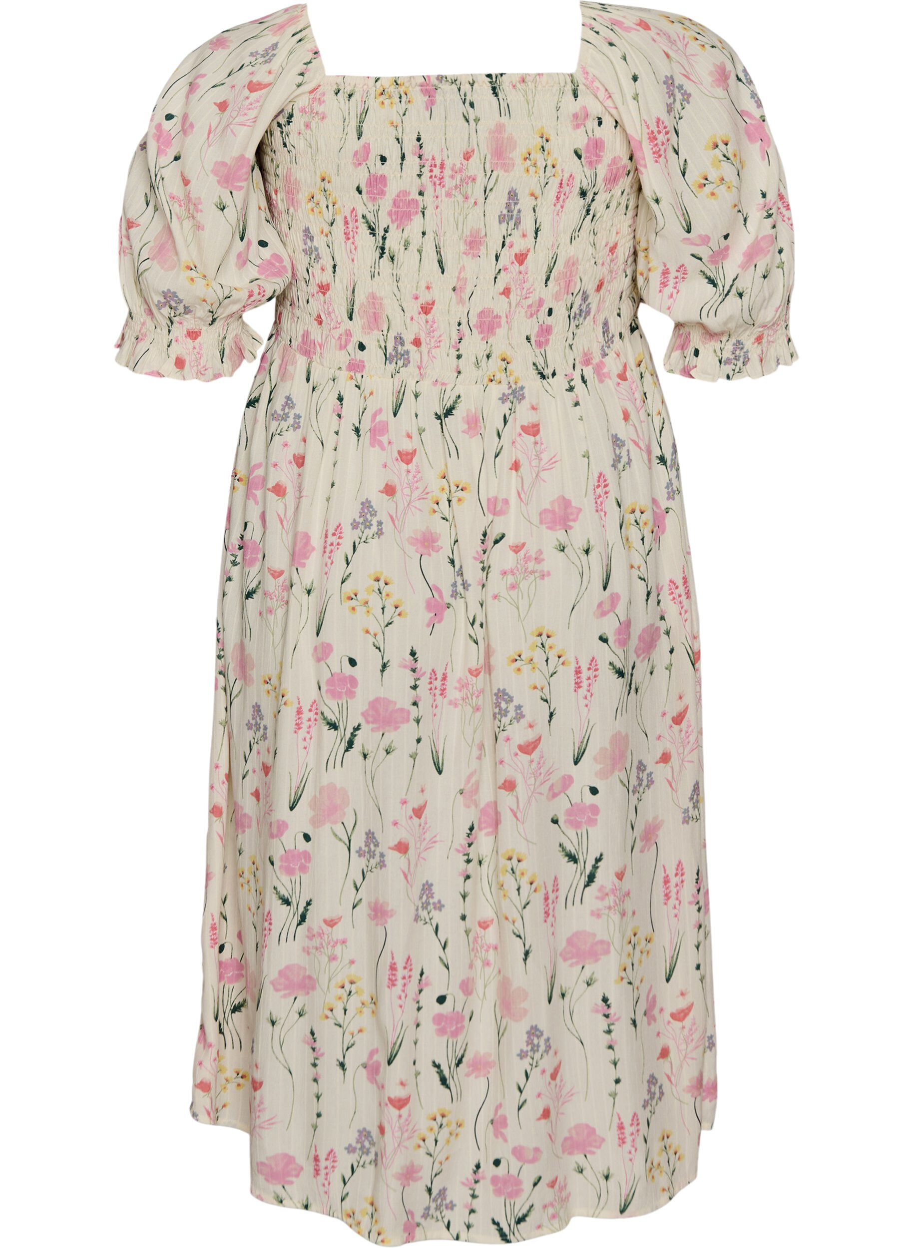 Zizzifashion Floral viscose summer dress, Vanilla, Packshot image number 1