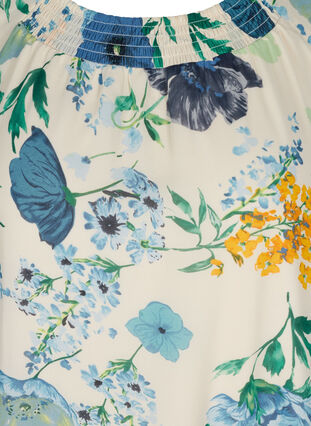 Floral blouse with 3/4 sleeves and smock detail, AOP Flower, Packshot image number 2