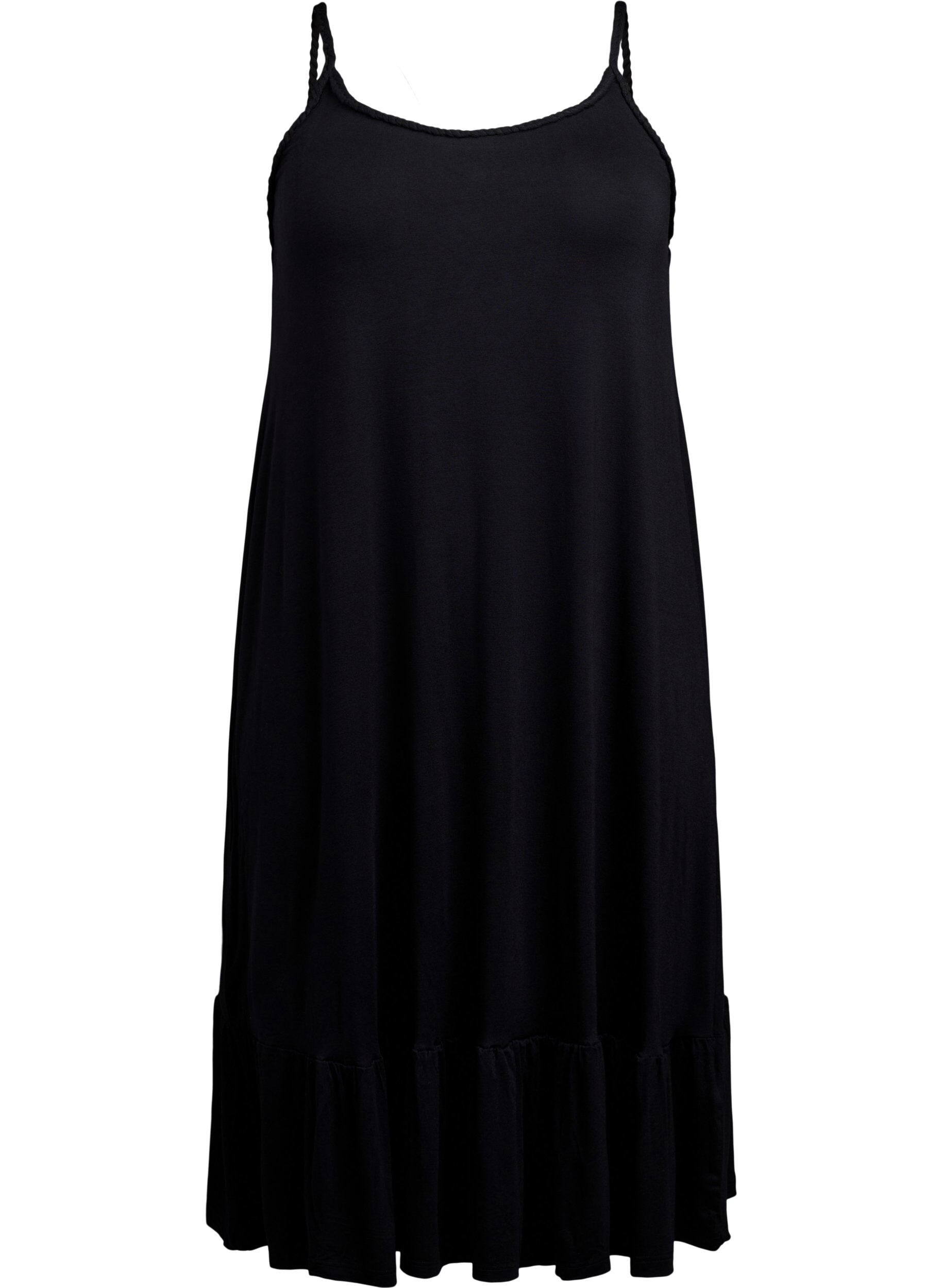 Zizzifashion Beach dress in viscose with braided straps, Black, Packshot image number 0