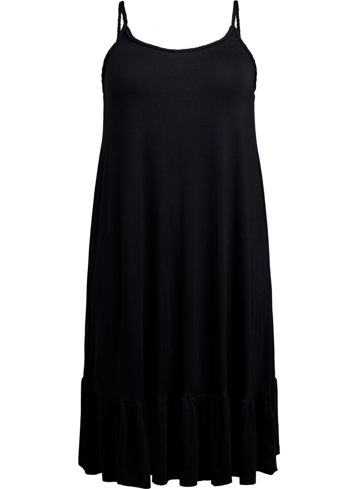 Beach dress in viscose with braided straps, Black, Packshot image number 0