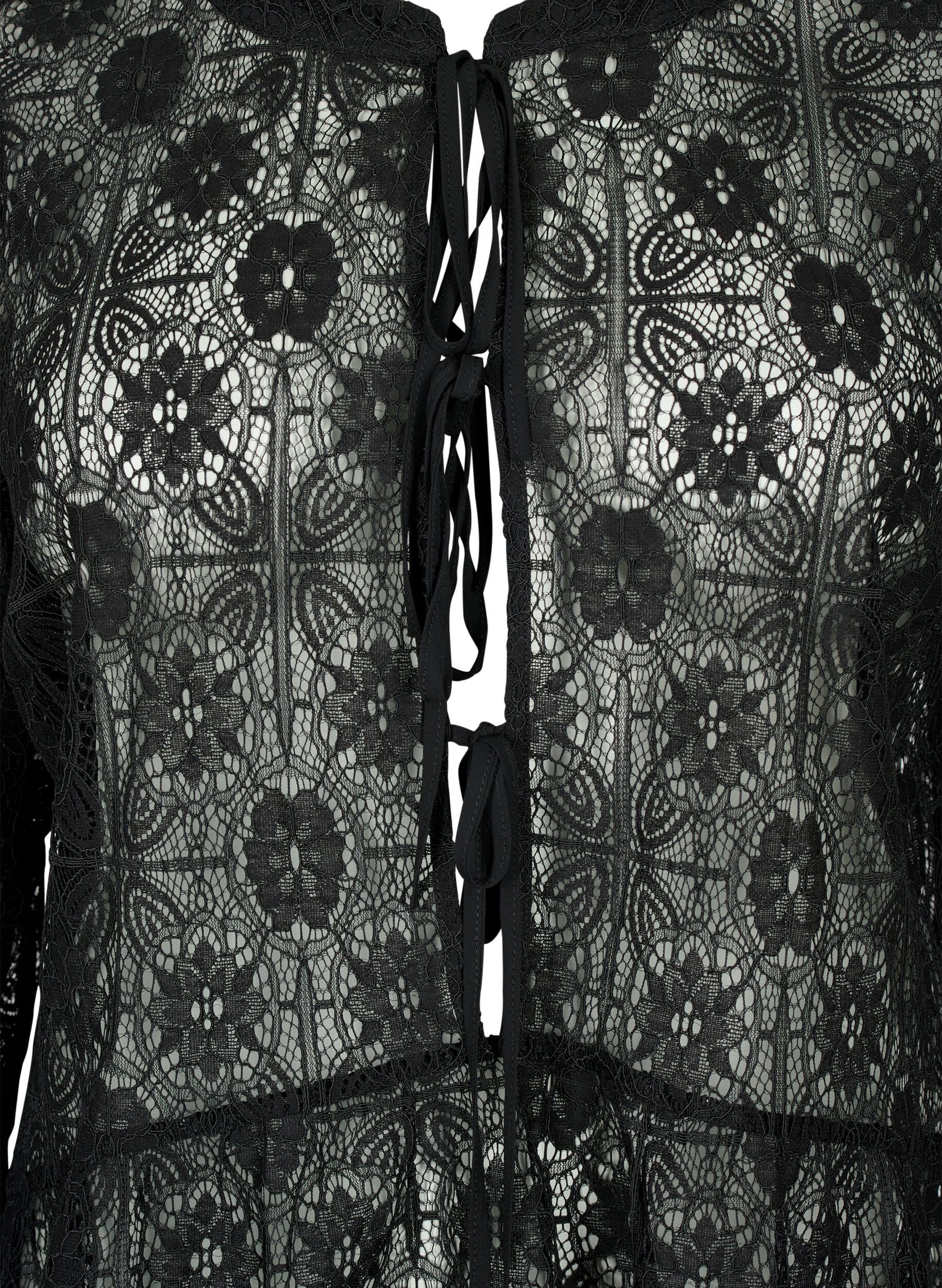 Zizzifashion Lace blouse with tie detail, Black, Packshot image number 2