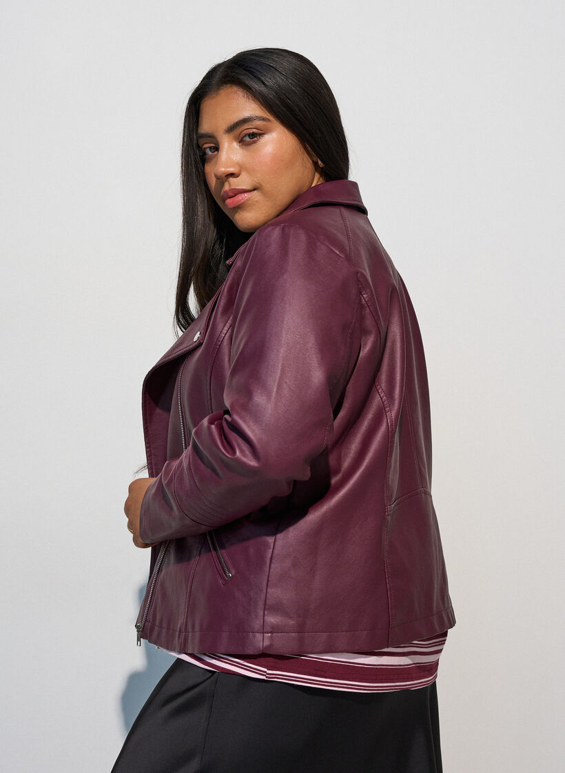 Faux leather biker jacket, Red, Model image number 2