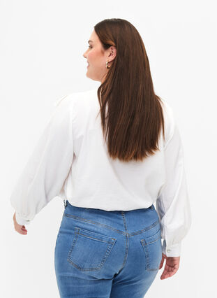 Viscose shirt blouse with ruffles, Bright White, Model image number 1
