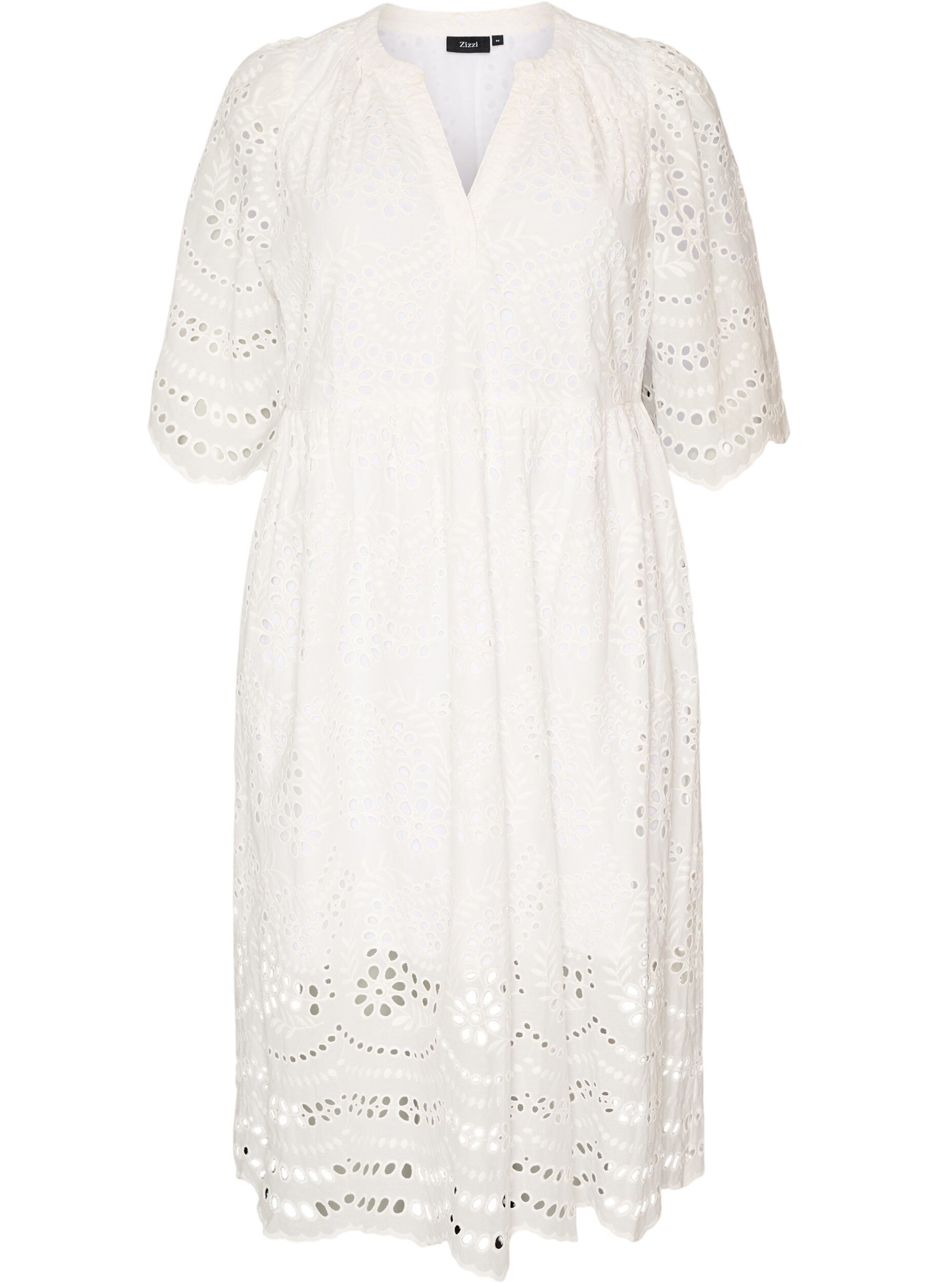 Zizzifashion Midi dress with broderie anglaise and an empire line, White, Packshot image number 0