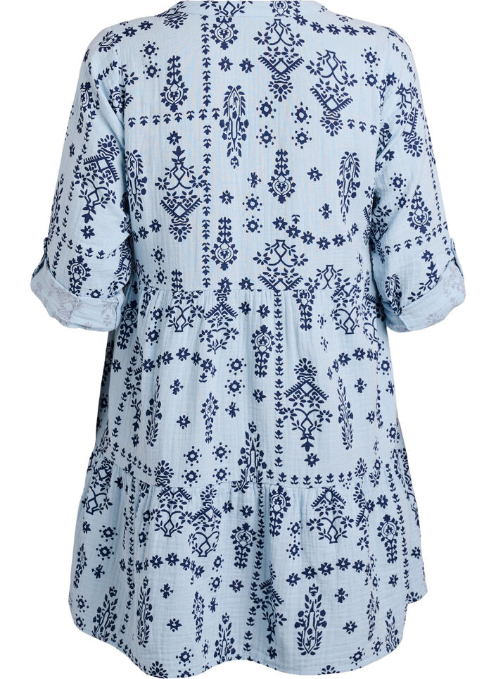 Short dress in patterned cotton muslin, Light Blue, Packshot image number 1