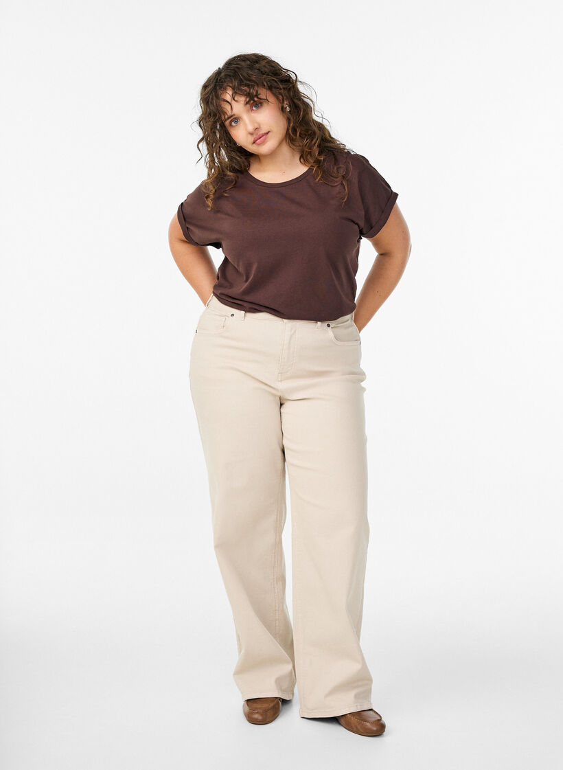Coloured Myra jeans with wide fit and high waist, Vanilla, Model image number 0