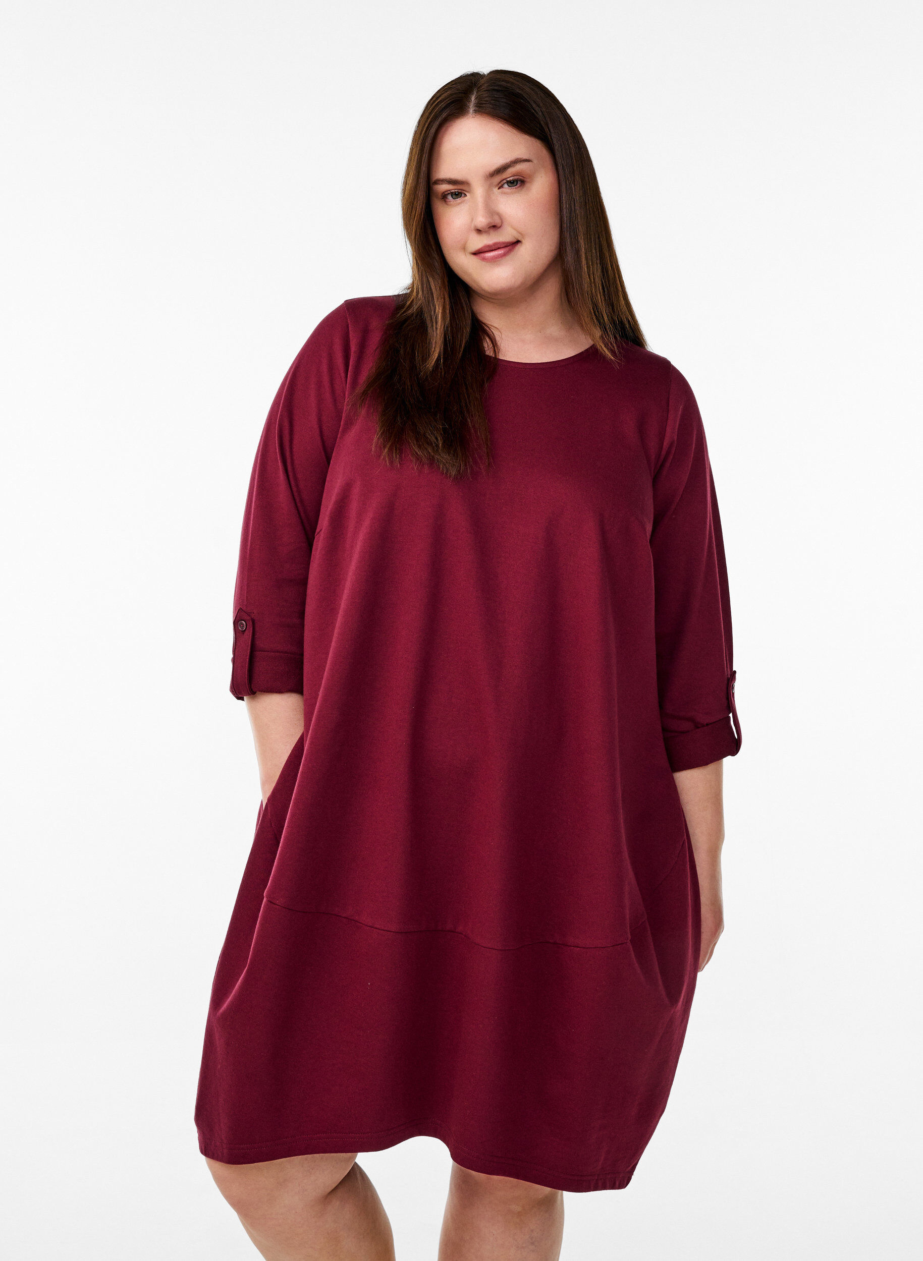 Balloon dress with pockets, Dark Bordeaux, Model