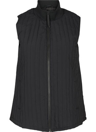 Short high neck vest with pockets, Black, Packshot image number 0