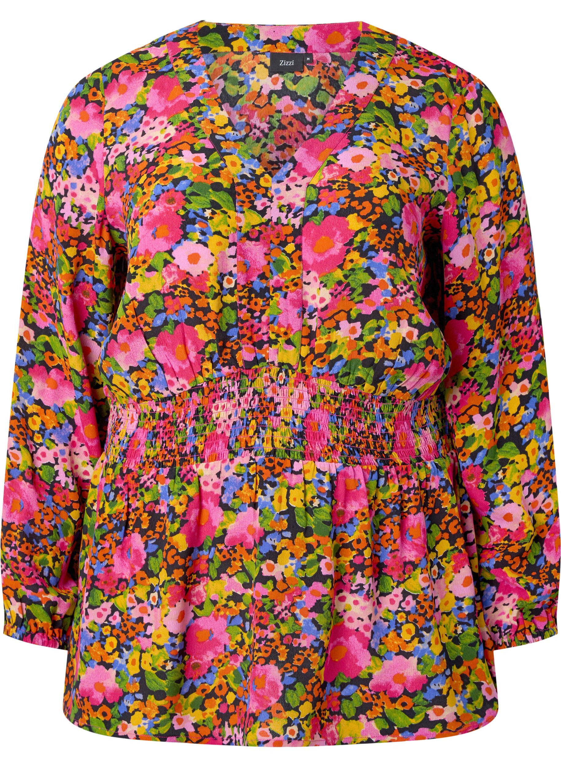 Viscose top with floral print and smock