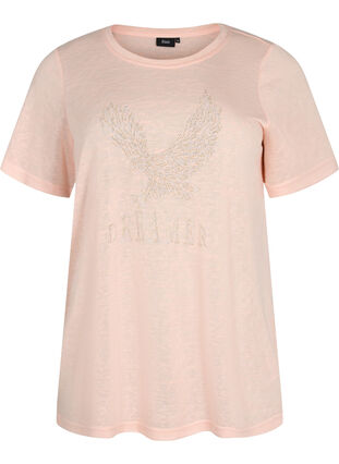 T-shirt with studs and round neck, Pale Blush, Packshot image number 0