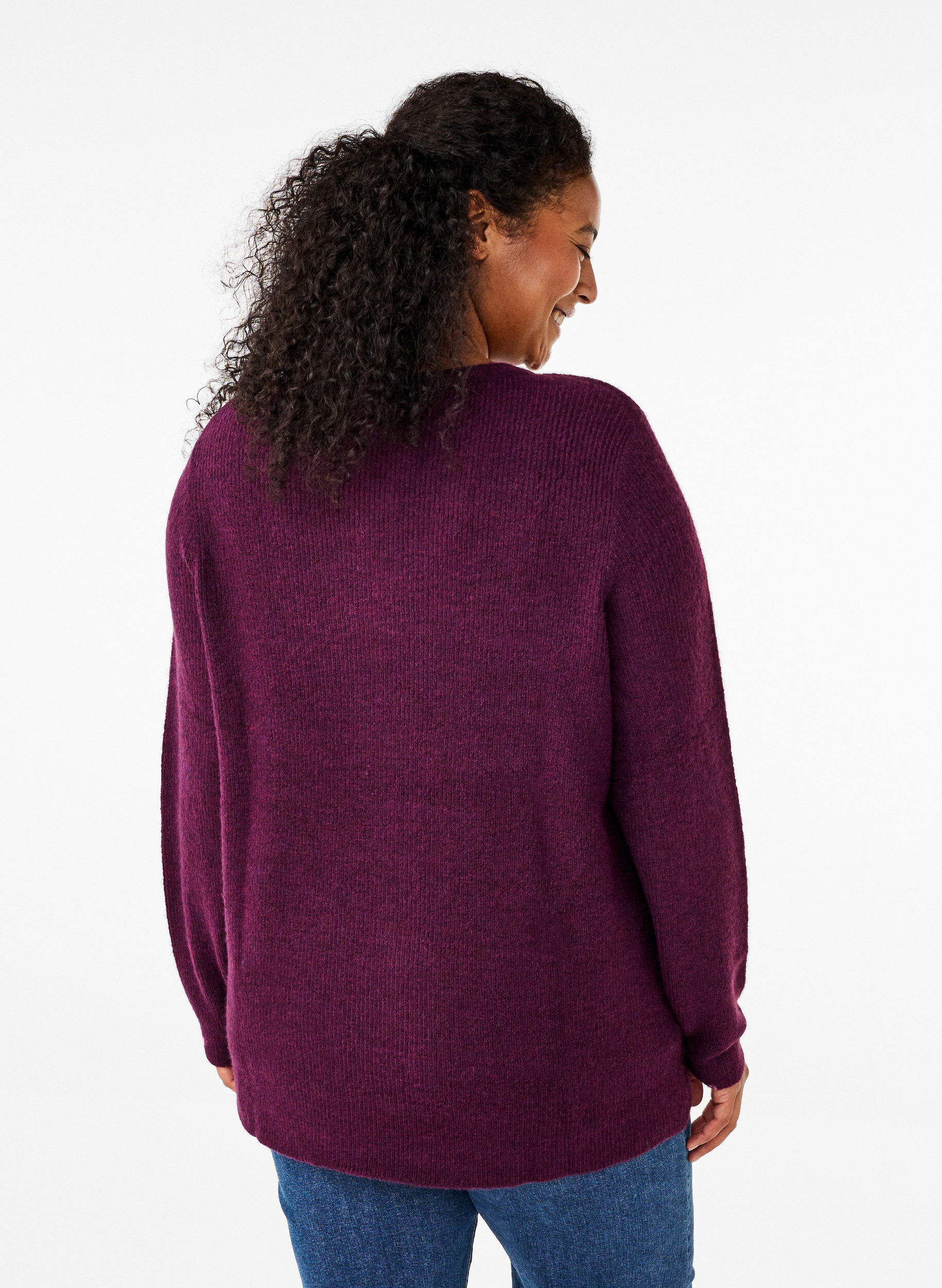 Zizzifashion Melange sweater with round neck, Potent Purple Mel., Model image number 1
