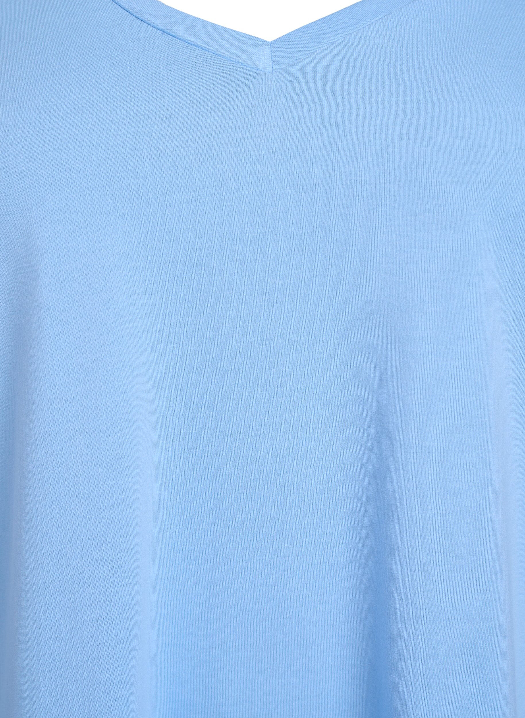 Zizzifashion Short sleeve t-shirt with v-neckline, Light Blue, Packshot image number 2