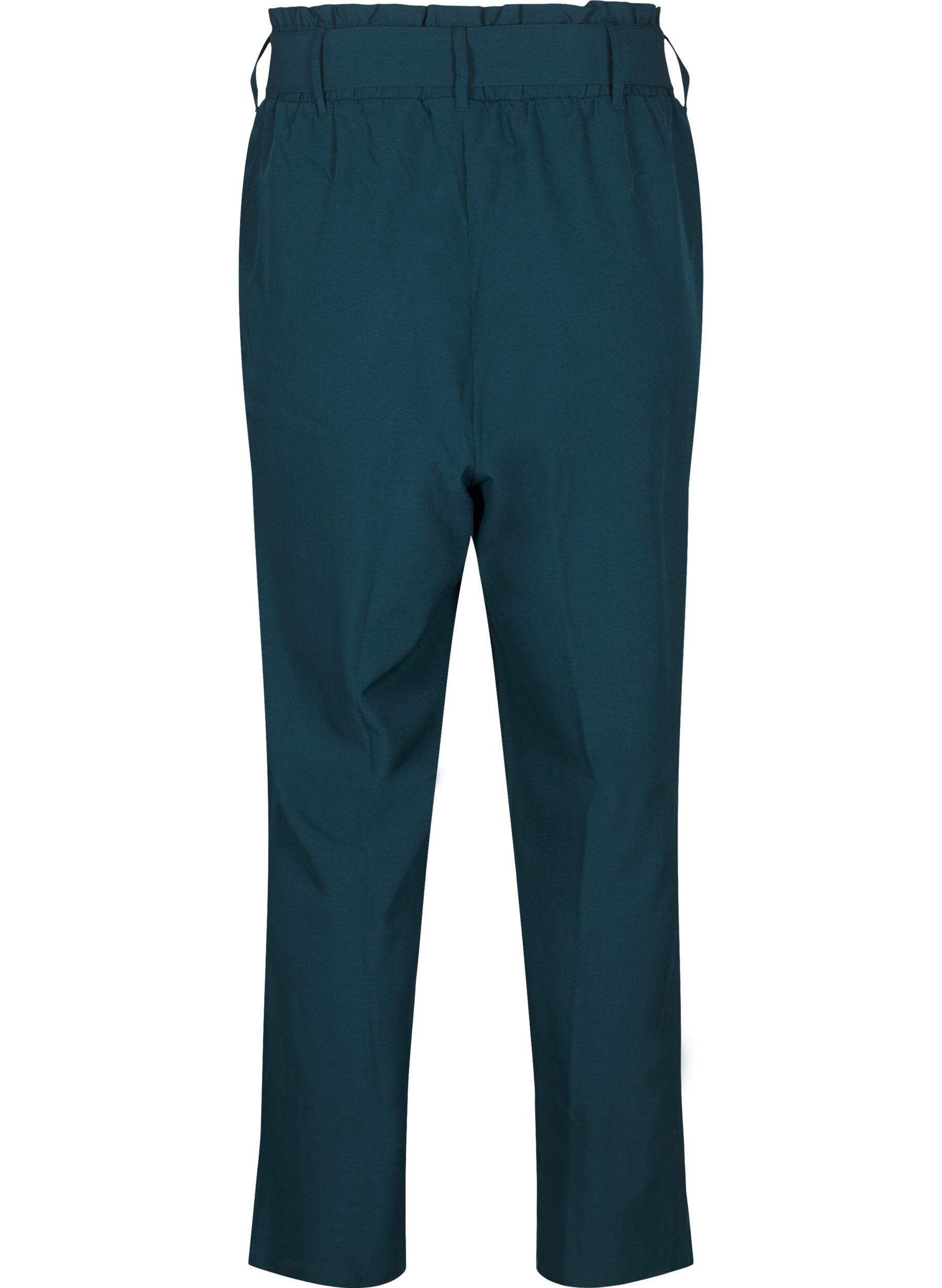Zizzifashion High-waisted trousers with ruffles and a tie belt, Sea Moss Melange, Packshot image number 1
