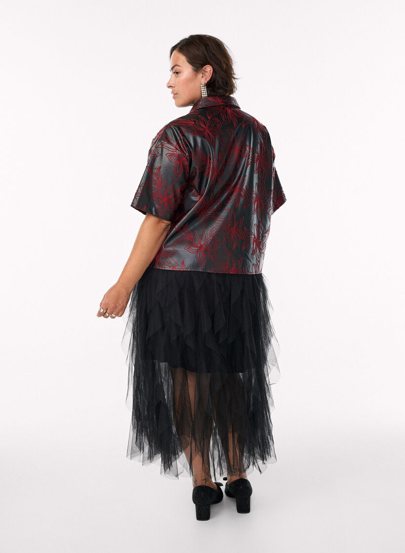 Midi tulle skirt with elastic waistband, Black, Model image number 1