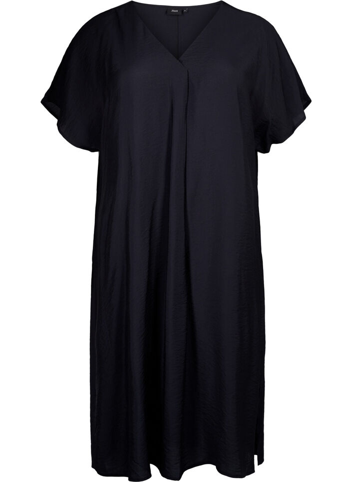 V-neck dress in viscose, Black, Packshot image number 0