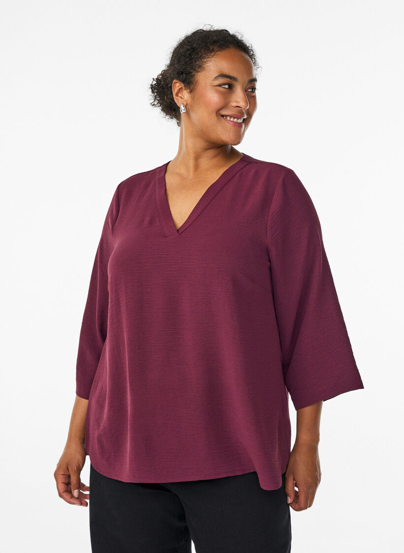 FLASH - Blouse with 3/4 sleeves, Dark Bordeaux, Model image number 0