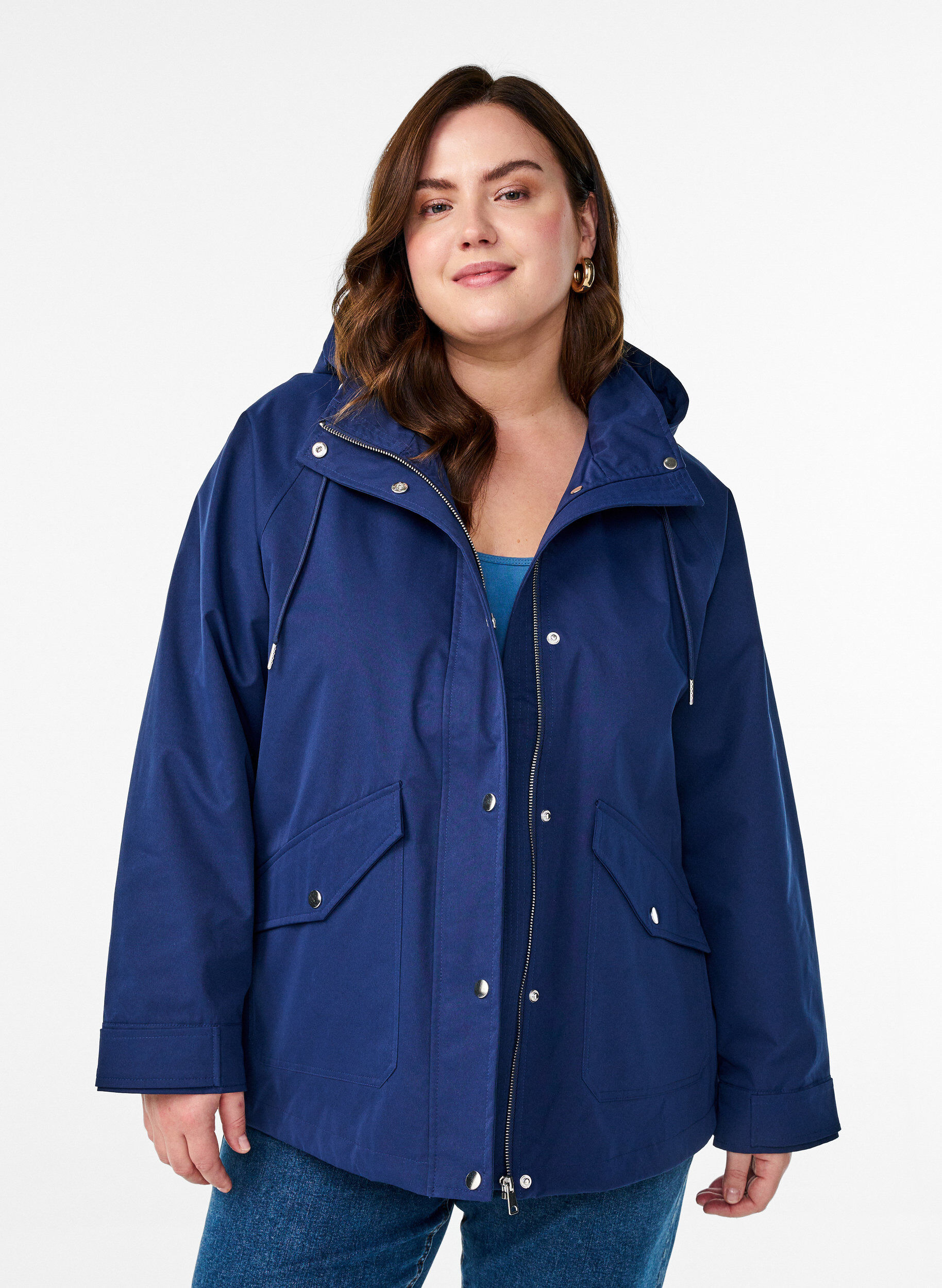 Short spring jacket with detachable hood, Blue, Model