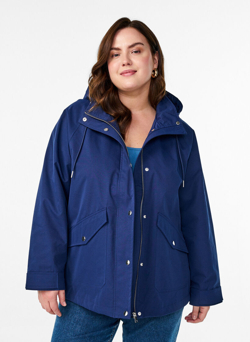 Short spring jacket with detachable hood, Blue, Model image number 0