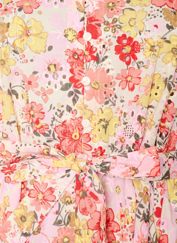 Floral midi dress with broderie anglaise and a tie-belt, Rose, Packshot