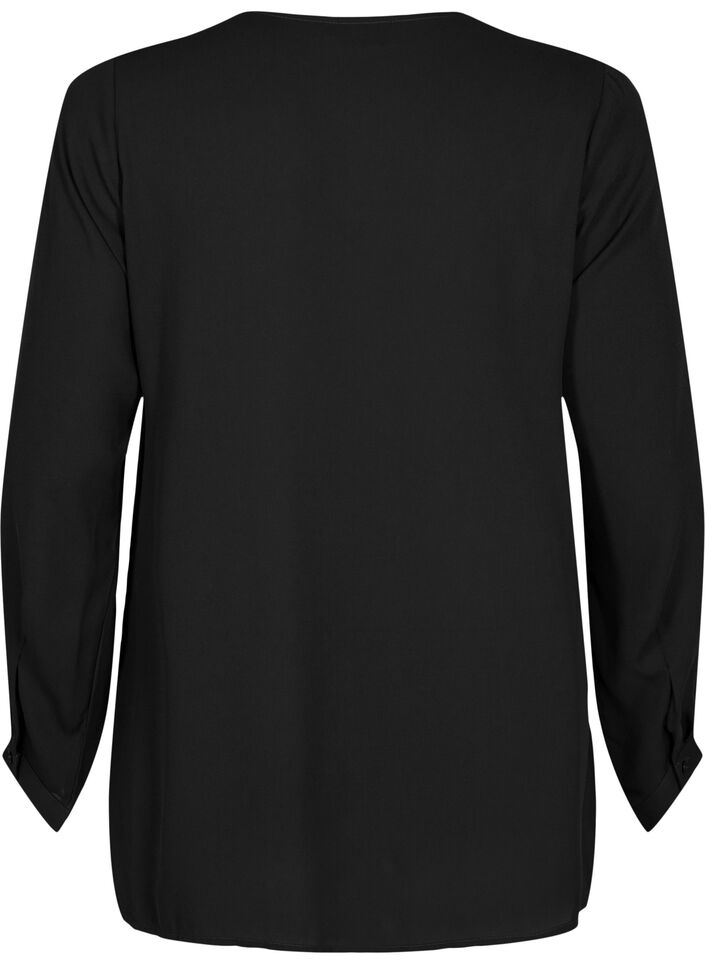 Solid colour shirt with v-neck, Black, Packshot image number 1