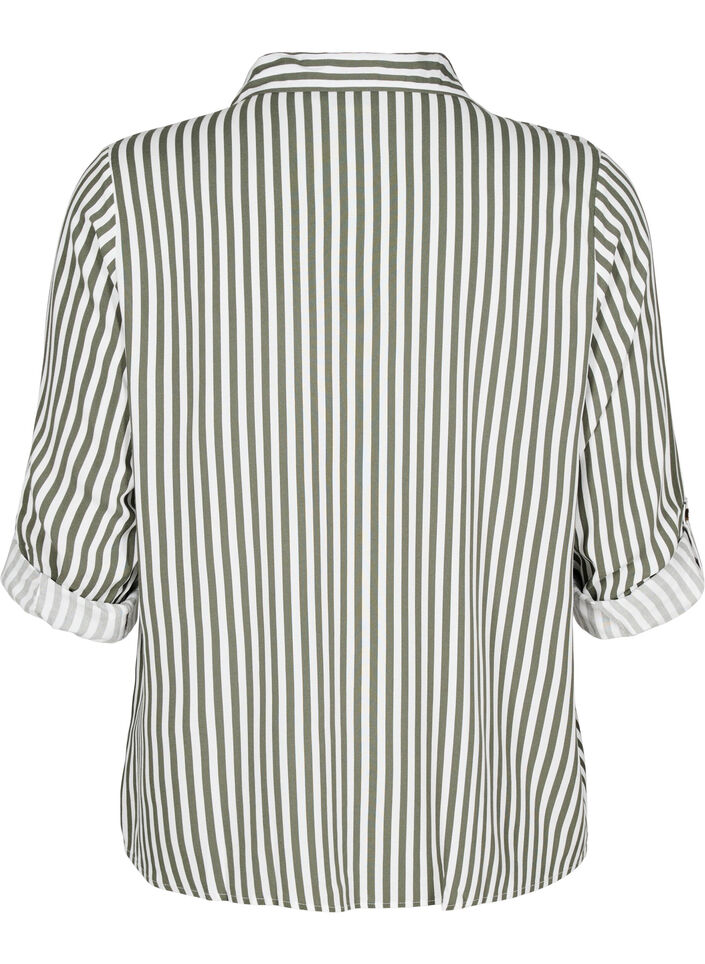 FLASH - Striped shirt with rolled-up sleeves, Green, Packshot image number 1