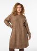 Short knitted dress with a V-shaped textured pattern, Brown, Model image number 0