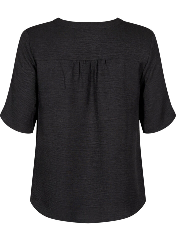 V-neck shirt blouse with short sleeves, Black, Packshot image number 1