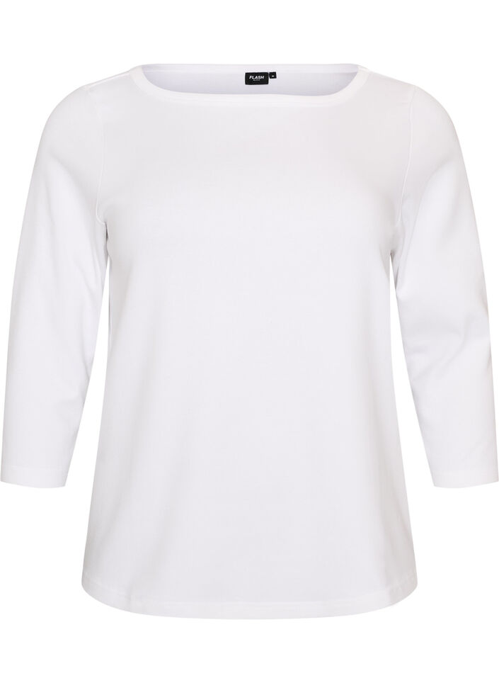Basic T-shirt with boat neckline and 3/4 sleeves, White, Packshot image number 0