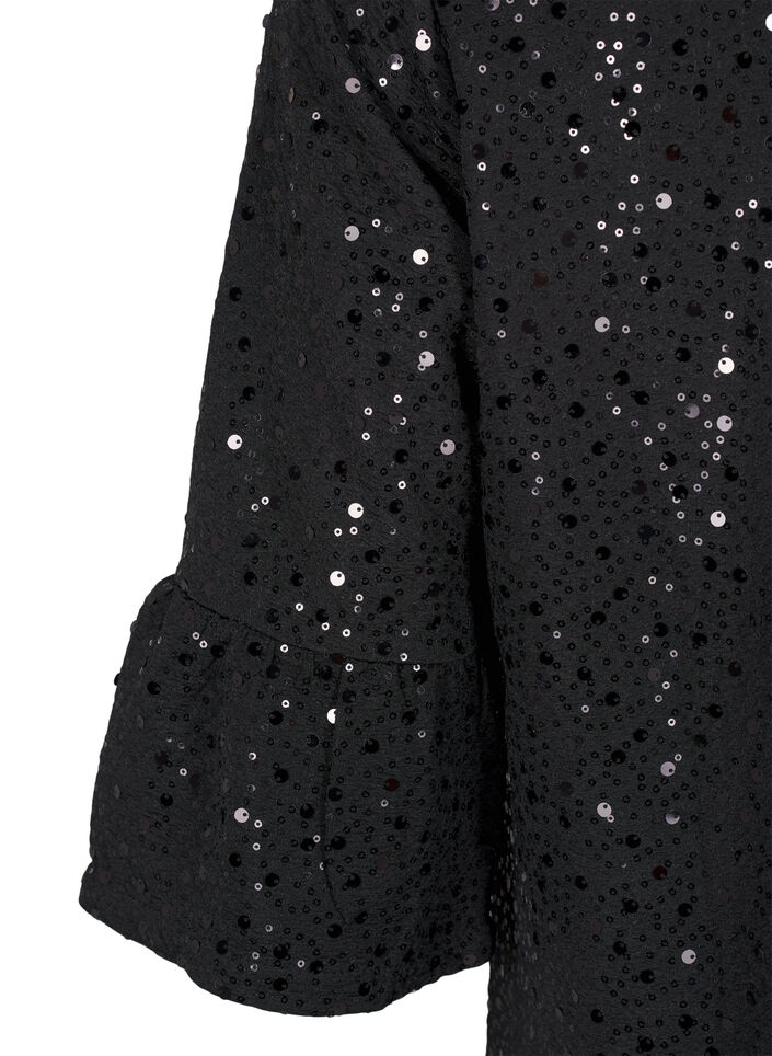 Sequin dress with a V-neck and 3/4 sleeves, Black w. Bl. Sequins, Packshot image number 3