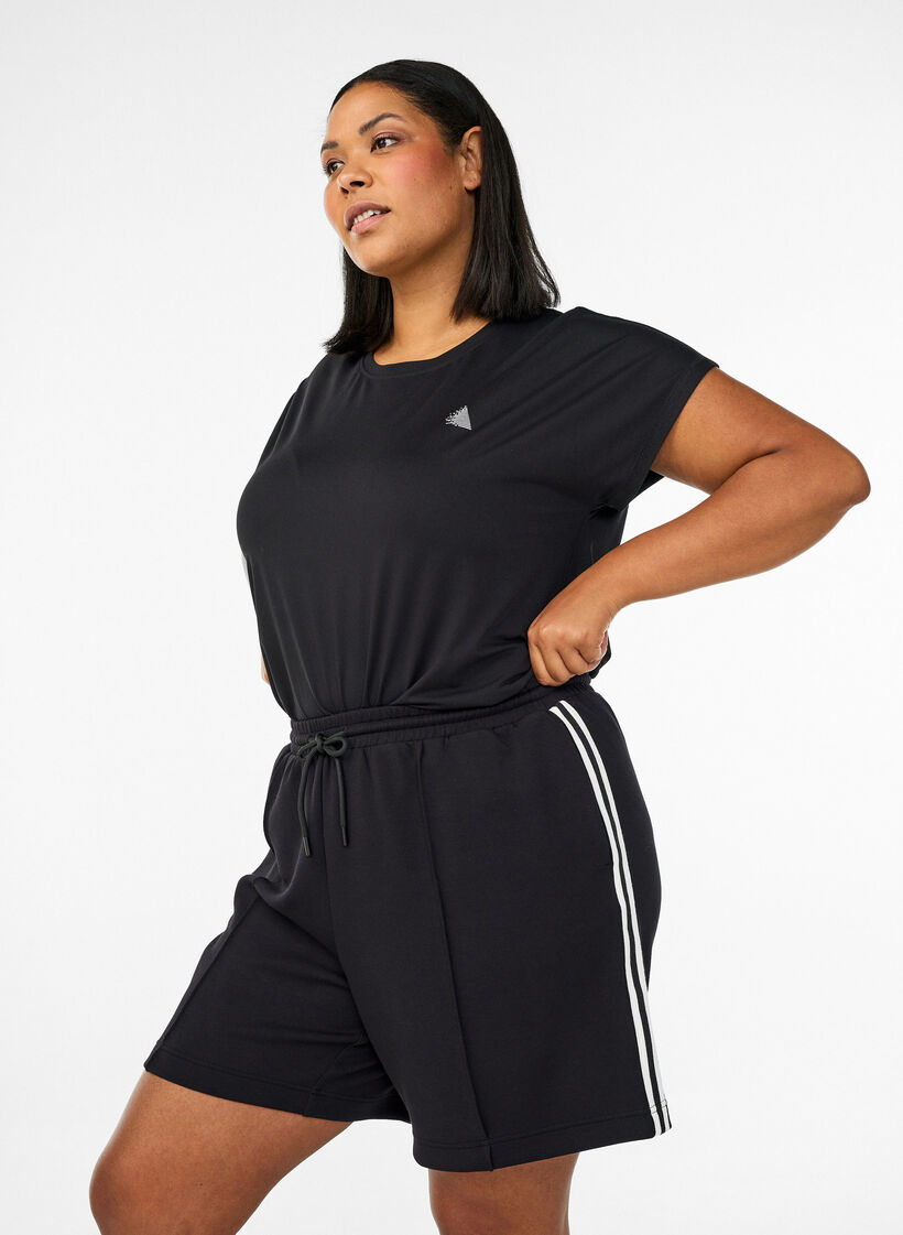 High-waisted shorts with stripe details, Black, Model image number 0