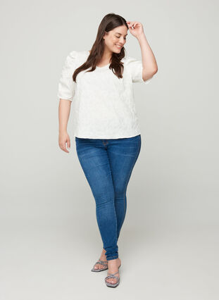 Textured puff sleeve blouse, Snow White, Model image number 3