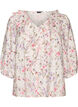 Viscose blouse with floral print and 3/4 sleeves, Vanilla, Packshot image number 0