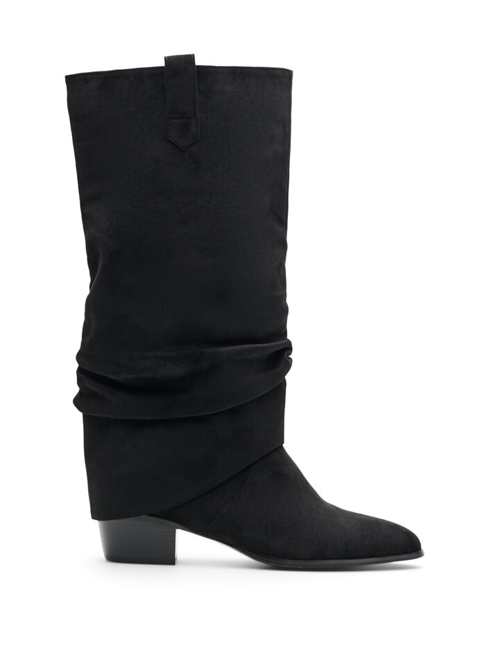 Long suede-look boot with a detachable shaft, Black, Packshot image number 0