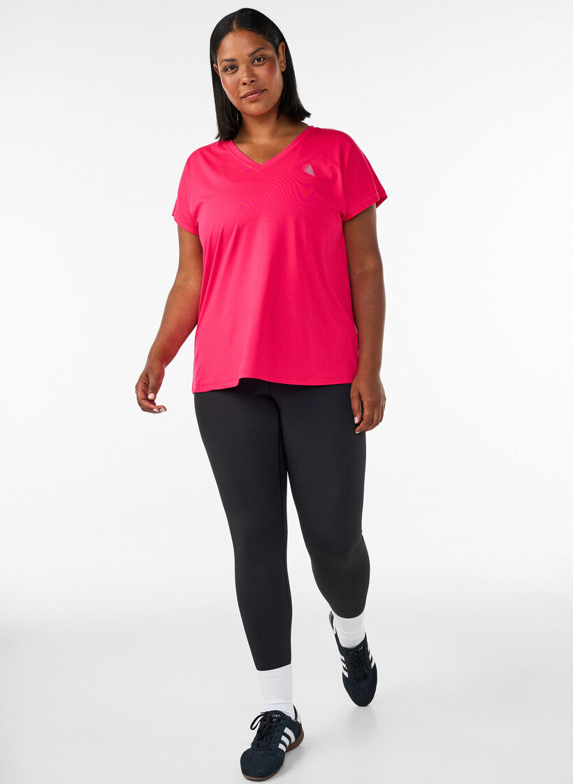 Loose training t-shirt with v-neck, Pink, Model image number 1